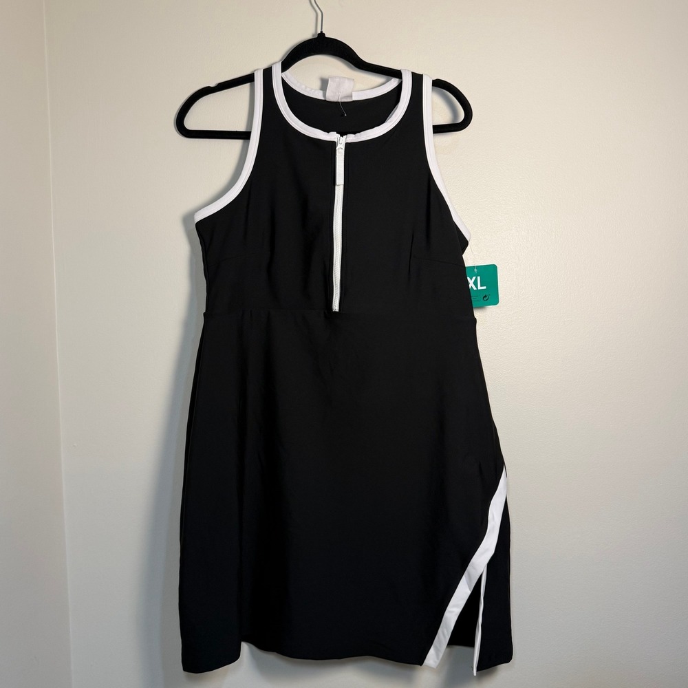 NWT Sage Collective Tennis Dress XL Black White Zip Racerback Built In‎ Shorts